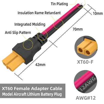 XT60 Female Pigtail 12AWG XT60 Female Connector 2pack - style: XT60 Female cable