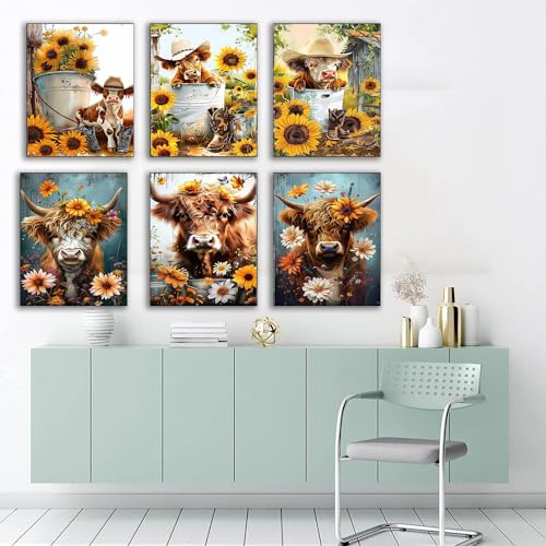 EWJRNSF 6 PCS Highland Cow 5D Diamond Painting Kits for Adults Gem Painting - color: AA 6 Pack Cow