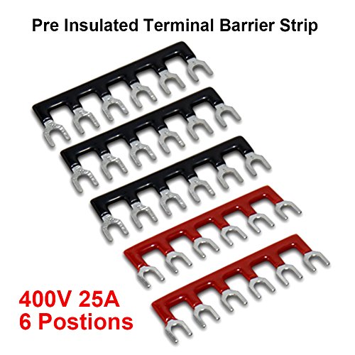 Terminal Block Strip, 6 Circuits 600V 25A, Dual Row Screw Terminal, 5 Sets - size: 25A 6P+Fork Connectors