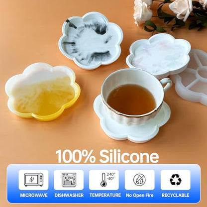 4 Pcs Silicone Resin Tray Molds, Flower Coaster Set - color: Flower