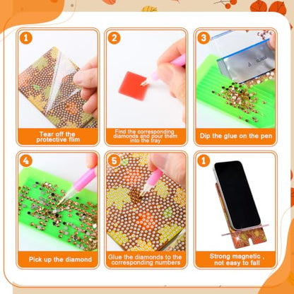 Saillong 6 Pcs Fall Pumpkins Diamond Art Painting Phone Stand Holder - style: Fall