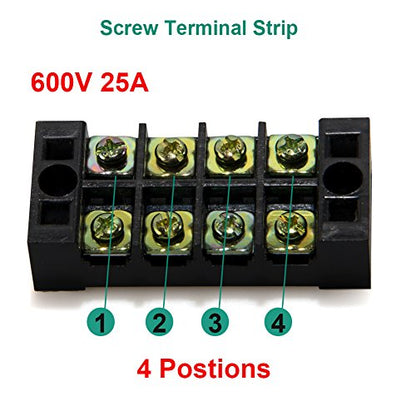 Terminal Block, 4 Circuits 600V 25A Dual Row Screw Terminal Strip, 6 Sets - size: 25A 4P+6pcs Jumpers
