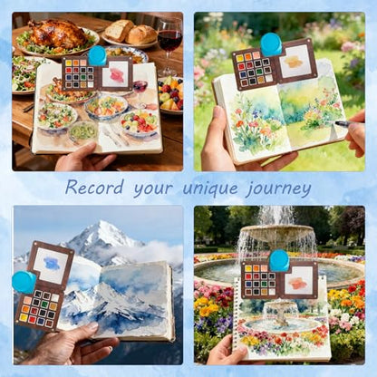 Mini Watercolor Travel Set, 12 Color Portable Walnut Wood Art Kit