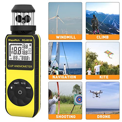Wind Cup Anemometer 1.5-93MPH, Digital Wind Speed Meter RQ-881M