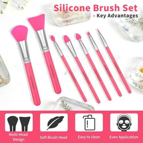 LORMAY 7-Piece Silicone Brush Set for UV Resin Epoxy Crafts and Makeup, Red - color: red