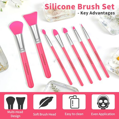 LORMAY 7-Piece Silicone Brush Set for UV Resin Epoxy Crafts and Makeup, Red - color: red