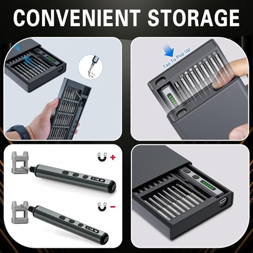 Mini Electric Screwdriver Set, 68-in-1 Cordless Precision Screwdriver Kit, 3.7V Rechargeable with 5 Adjustable Torque & 4 LED Lights, Small Power Tool for iPhone, Laptop, Drone, Glasses & Watch Repair - style: 68 in 1 Precision Electric Screwdriver Kit