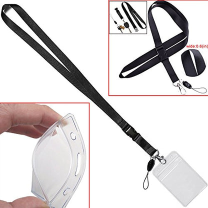 YOUOWO 1Pack Vertical ID Badge Holder with Black Lanyard,Quick Release - color: Black - 1 Pack