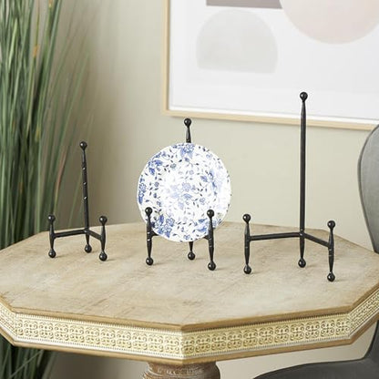 Deco 79 Metal Display Easel Tabletop Easel with Ball Details, Set of 3 Display Stand 12", 10", 8"H, Black