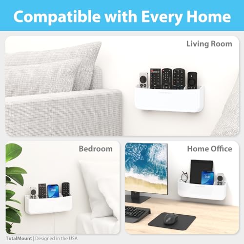 TotalMount Drop-Free Remote Holder – Removable Adhesive Strips – Pro White - color: For 5 or 6 Remotes – Premium White