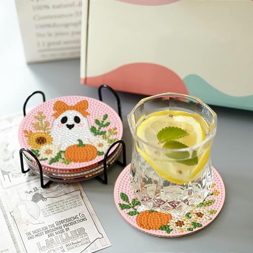 8 Pcs Halloween Diamond Art Coasters Kits with Holder 4X4 Inch - color: Bdwy464