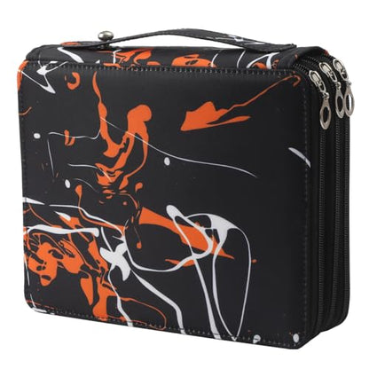 Canvas 120 Slots Pencil Case 3-Layer Zipped Holder w/Handle - color: Orange Splash Ink, size: 120