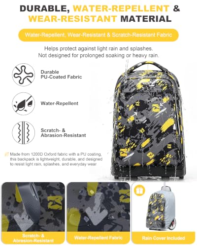 NEW TILAMI 19 Inch Rolling Backpack for School Stair-Climbing Big Wheel - color: Yellow Doodle