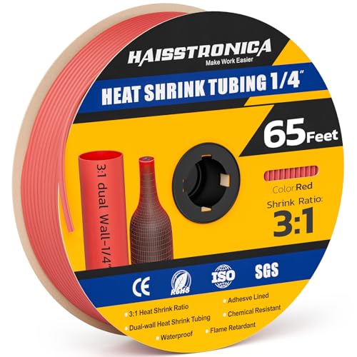 haisstronica 65Ft 3:1 Heat Shrink Tubing Roll 1/4" Red - color: Red, size: 1/4inch