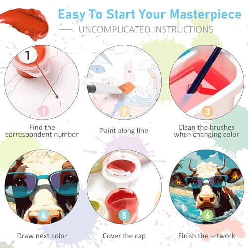 Paint by Numbers Kit for Adults, Beach Cow DIY Acrylic Canvas Painting Set - color: BOP1PNF16