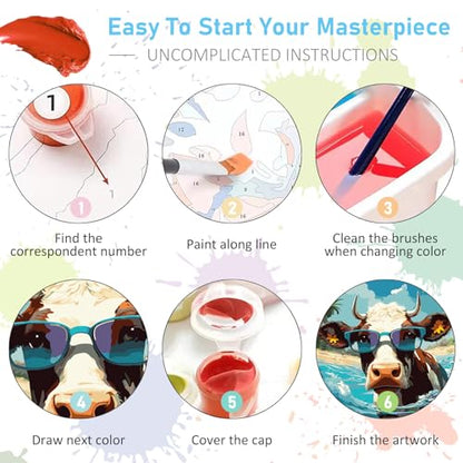 Paint by Numbers Kit for Adults, Beach Cow DIY Acrylic Canvas Painting Set - color: BOP1PNF16