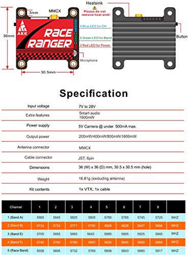 AKK A1918 5.8G Long Range VTX FPV Transmitter 200mW/400mW/800mW/1000mW Switchable VTX Support Smart Audio