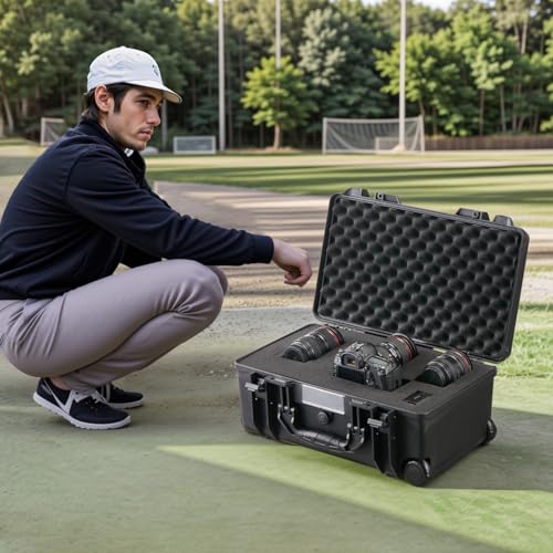 VEVOR Weatherproof Hard Case, Heavy Duty Protective Dry Box with Pre-Cut Foam, Wheels & Retractable Pull Handle for Travel, Hunt, Military, Tactical, IP67 Waterproof Case for Cameras (21.7*13.4*9.5") - size: 21.65 x 13.39 x 9.45 in