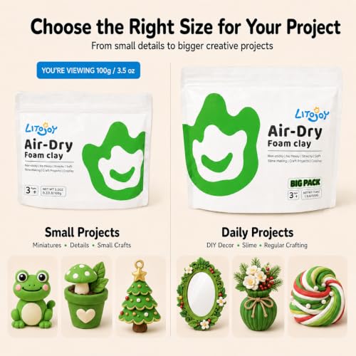 Green Air Dry Foam Clay 100g/3.5oz, Soft & Easy to Mold - color: Green