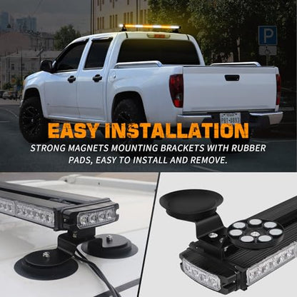 XRIDONSEN 28.4" 80 LED Roof Strobe Light Bar Amber White Emergency Lights - color: Amber/White