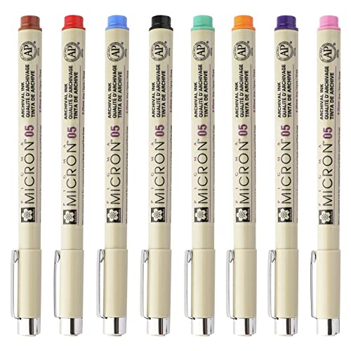 Sakura Cray-Pas Micron Pen Set 05 (.45mm) Micron Pen, 8 Count Micron Pens, Assorted Colors Drawing Pens