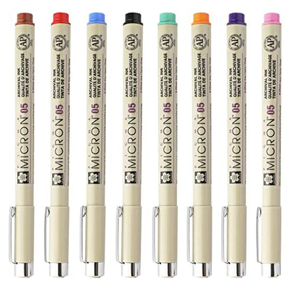 Sakura Cray-Pas Micron Pen Set 05 (.45mm) Micron Pen, 8 Count Micron Pens, Assorted Colors Drawing Pens