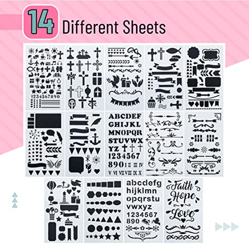 Mr. Pen- Bible Journaling Stencil Set, 4.2 x 7 Inch, 14 Sheets - style: Bible Journaling Stencil
