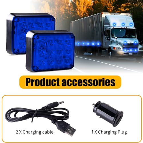 2PCS Magnetic Blue Beacon Strobe Lights for Truck Vehicle Trailer - color: Blue