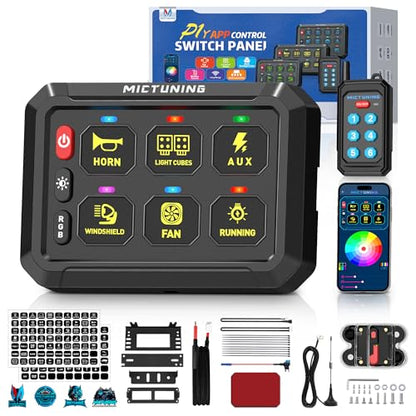 MICTUNING P1Y+ 6 Gang Switch Panel with APP & Remote Control 230FT - color: With APP& Remote), size: 6 Gang