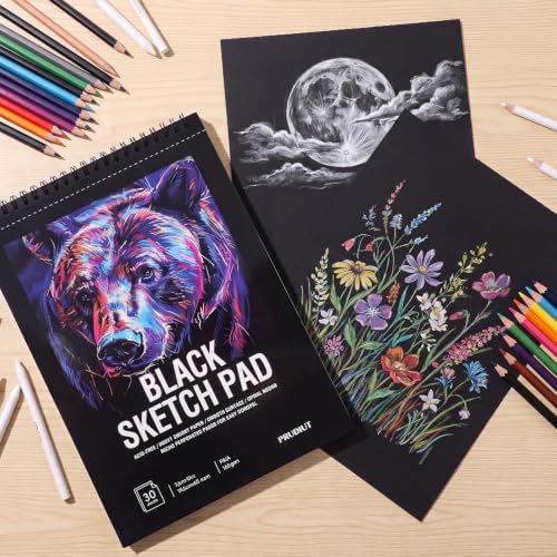 Black Sketch Pad 7.6 × 10 in, 30 Sheets, Spiral Bound Black Sketchbook - size: 7.6×10 Inch (1 pack)