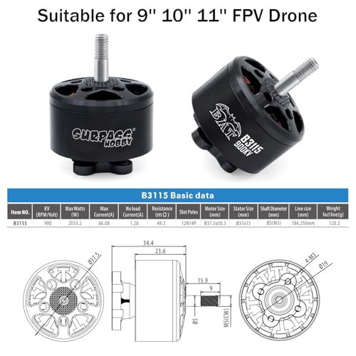 4PCS Bat B3315 900KV Brushless Motor 6S for QAV FPV Racing Drone Quadcopter Surpass Hobby（4pcs）