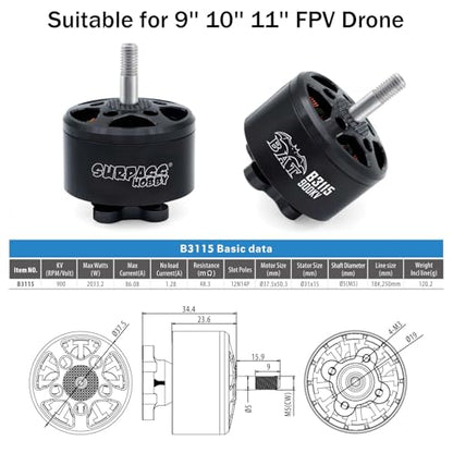 4PCS Bat B3315 900KV Brushless Motor 6S for QAV FPV Racing Drone Quadcopter Surpass Hobby（4pcs）