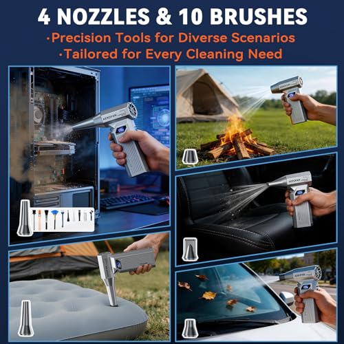 Compressed Air Duster, 160000RPM Cordless Electric Air Duster, LED Light