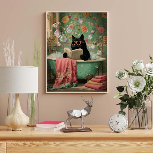 HITO Cat Paint by Numbers Kit for Adults 16x20 Inch Frameless - color: Bathroom Cat