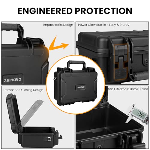 IP67 Waterproof Hard Case with 2-Layer Pick & Pluck Foam, Patented Buckle, Molded Strap Anchor & Included Adjustable Strap | Protective Case for Cameras, Electronics, Drones & Pistols