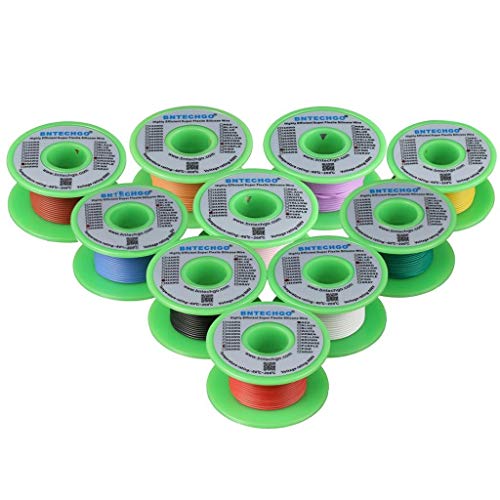 BNTECHGO 28 AWG Silicone Wire Kit 10 Color Each 25ft Stranded Tinned Copper - size: 10 Colors Each 25ft, style: 28 AWG silicone wire