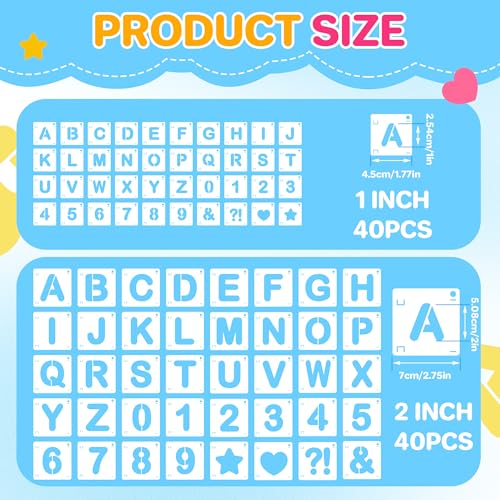 Letter Stencils 80Pcs 1&2Inch Large Alphabet Number Reusable Stencils - size: 1Inch+2Inch