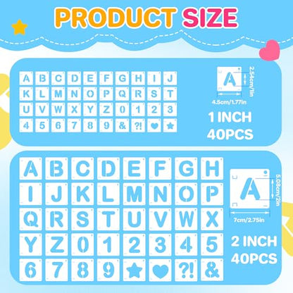 Letter Stencils 80Pcs 1&2Inch Large Alphabet Number Reusable Stencils - size: 1Inch+2Inch
