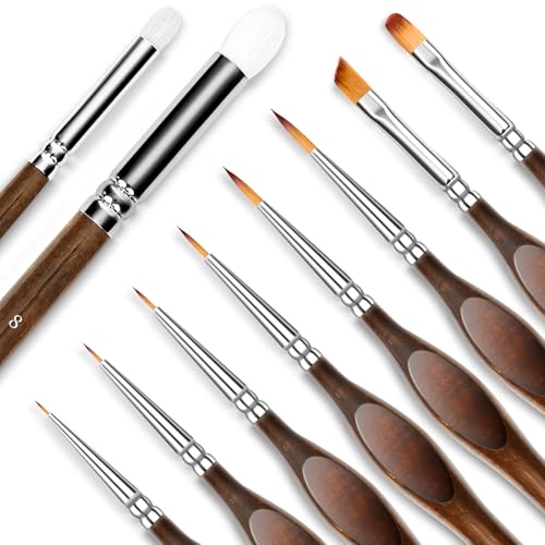 Detail Paint Brushes Set, 10 pcs Miniature Brushes for Fine Detailing - color: Brown