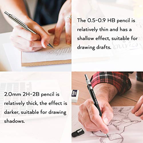 Nicpro 6PCS Art Mechanical Pencil Set, 0.5/0.7/0.9/2mm Point - color: Silver