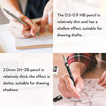 Nicpro 30PCS Art Mechanical Pencil Set in Leather Case - color: Black