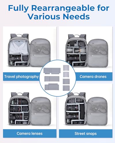 BAGSMART 2 in 1 Small Camera Backpack for DSLR, Fits 12.9" iPad, Gray - color: Gray