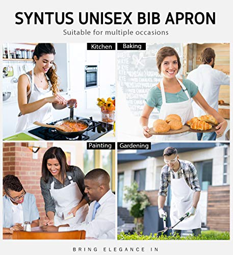 Syntus 12 Pack Apron with 2 Pockets Aprons for Men Women, Polyester, White - color: White