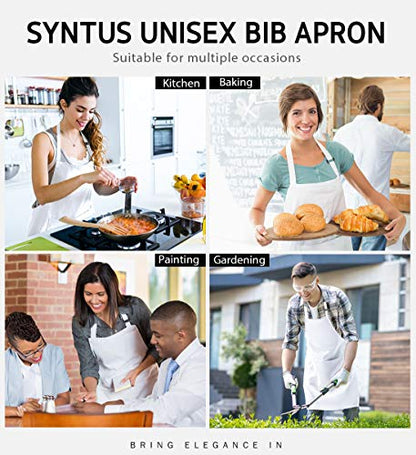 Syntus 12 Pack Apron with 2 Pockets Aprons for Men Women, Polyester, White - color: White
