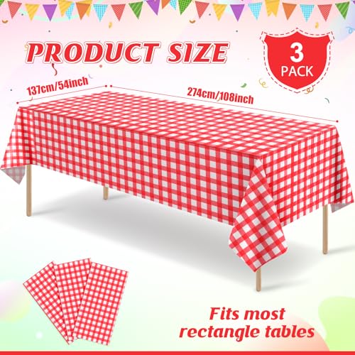 3 Pcs Red Gingham Tablecloths, Checkered Party Table Covers 54x108 Inch - color: Red and White