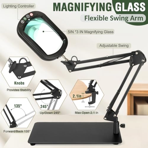 Veemagni 12X Rectangle Magnifying Glass with Light and Stand, Real Glass - color: Black