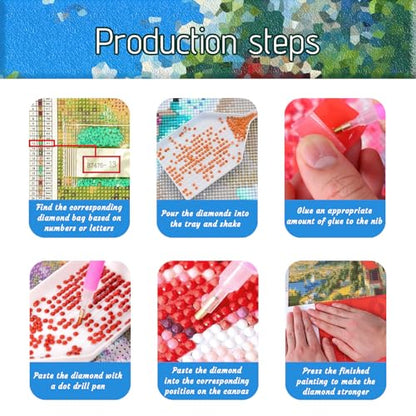 DOTSOPS 4 Pcs Landscape Diamond Painting Kits for Adults Round Full Drill - color: Landscape C