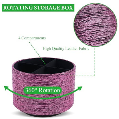 Round Leather Art Supply Organizer,Remote Control Holder,360-degree Rotating Pen Organizer with 4 Compartments(1-Light Tree Pink) - color: 1-Light Tree Pink