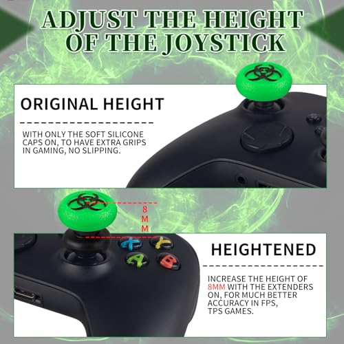 FPS Thumbstick Extender & 3D Texture Rubber Silicone Grip Cover 2 Sets for Xbox Series X/S & Xbox One Controller(BioH Green) - color: bio green