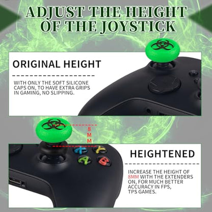 FPS Thumbstick Extender & 3D Texture Rubber Silicone Grip Cover 2 Sets for Xbox Series X/S & Xbox One Controller(BioH Green) - color: bio green